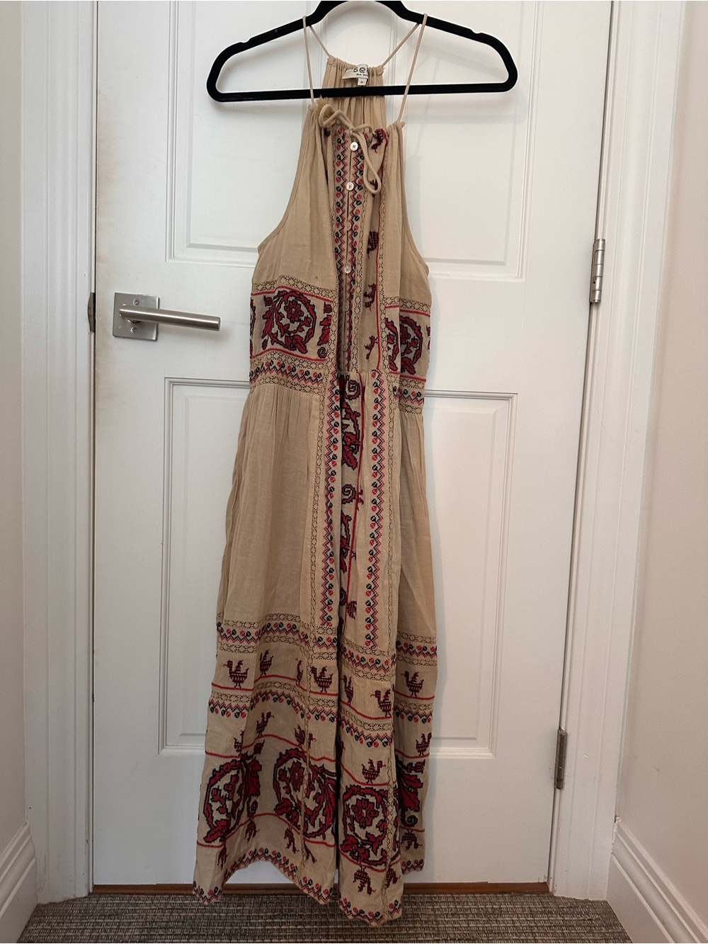 Sea New York Beige Maxi Dress with Red Embroidery